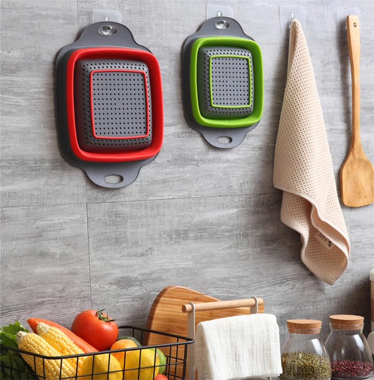 LMETJMA-colador plegable cuadrado de silicona para cocina, colador plegable para alimentos, verduras, frutas, escurridor JT39