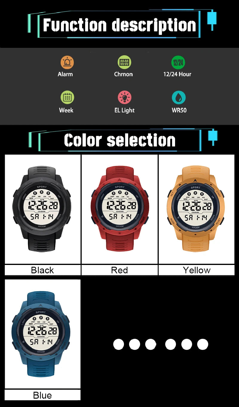 Reloj Digital LED Deportivo Hombre Cronómetro Agua