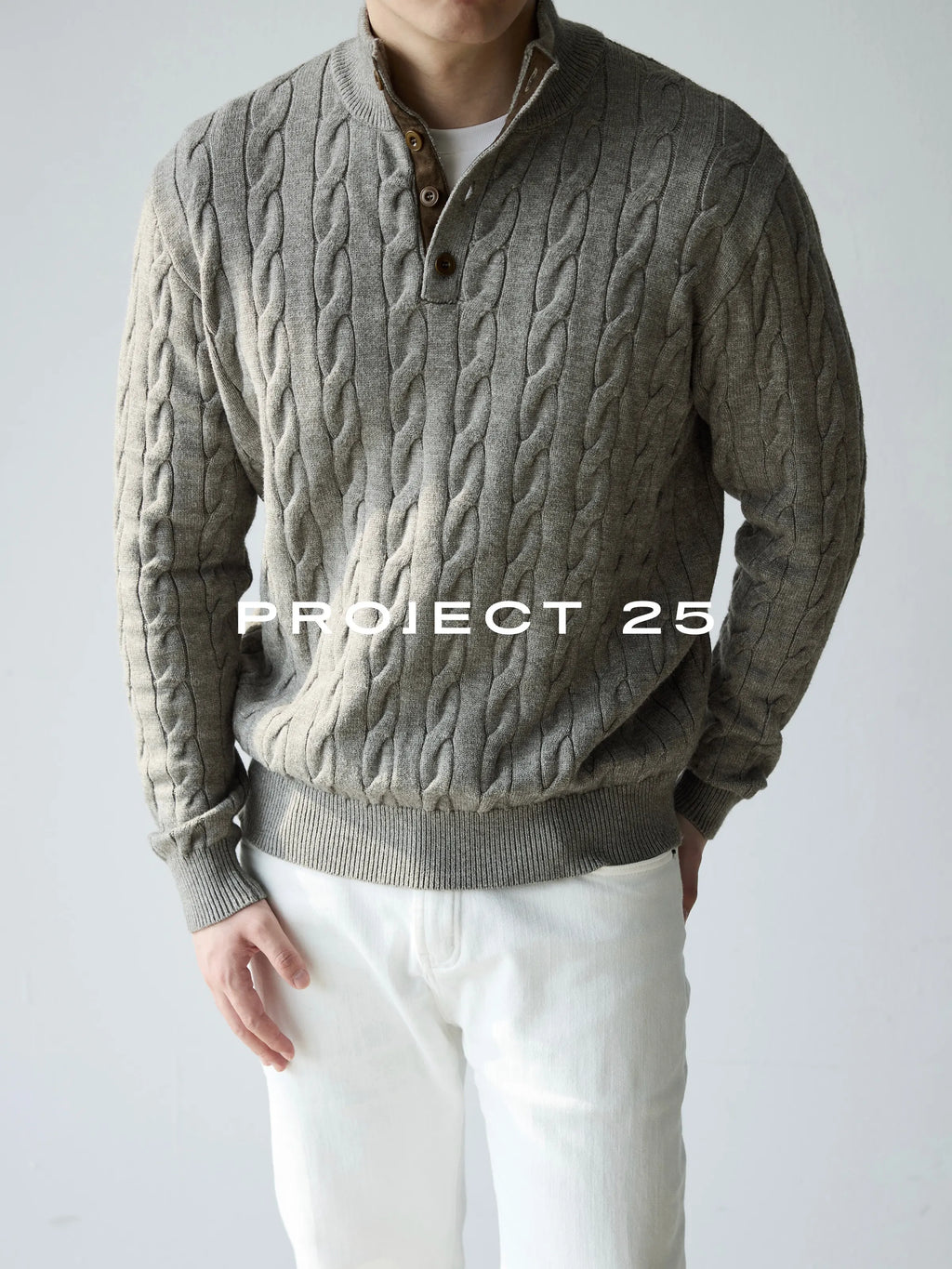 Suéter de Punto Trenzado con Cuello Alto y 4 Botones PROJECT 25 American Heritage para Hombre – Suéter Casual de Negocios de Lana Premium