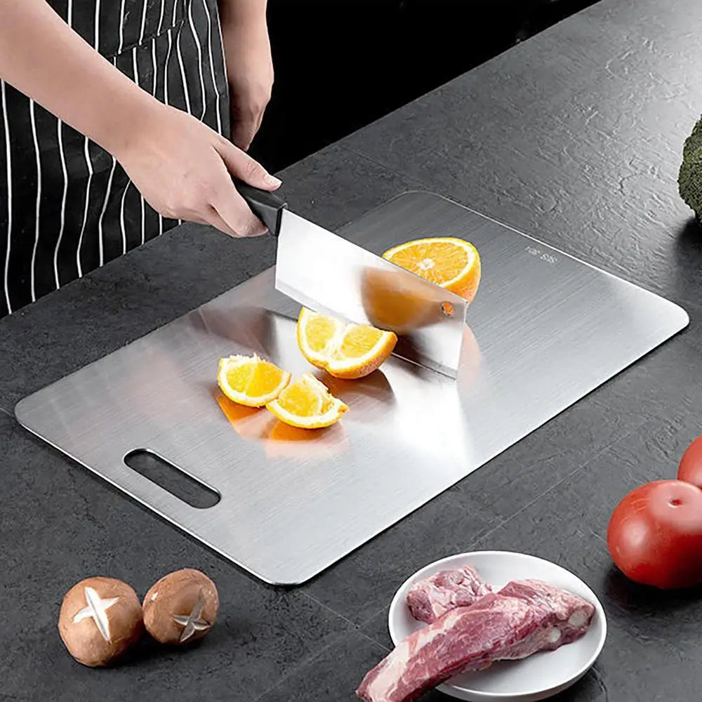 Tableros De Corte De La Cocina Para Placas De Acero Inoxidable 304 Antideslizante Espesado Doble Lado Food Grade Portátil Fruta Y Carne Grado Alimenticio Portátil Engrosado Duradero Antideslizante Ecológico Ligero