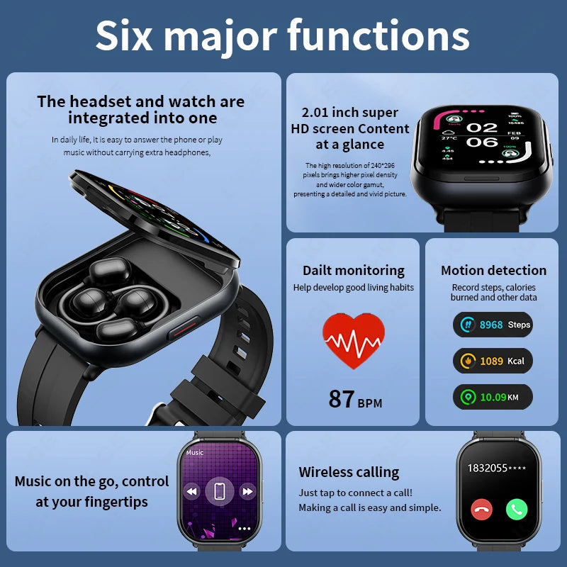 Reloj Inteligente LIGE con Auriculares Bluetooth 2 en 1