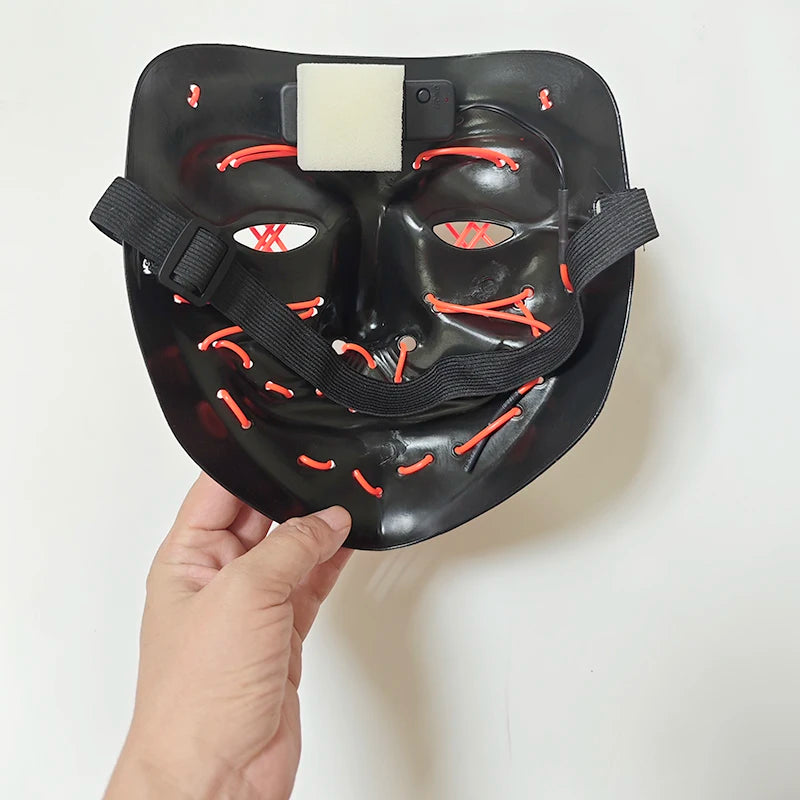 Máscara LED Inalámbrica Brillante para Halloween, Suministros para Fiestas, Máscara de Purge de Neón, Cosplay, Máscaras Faciales Luminosas, Accesorios para Carnaval y Festivales