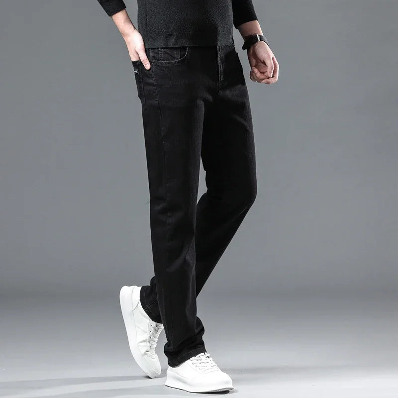 Pantalones Vaqueros Negros Elásticos de Terciopelo para Hombre, Talla Grande