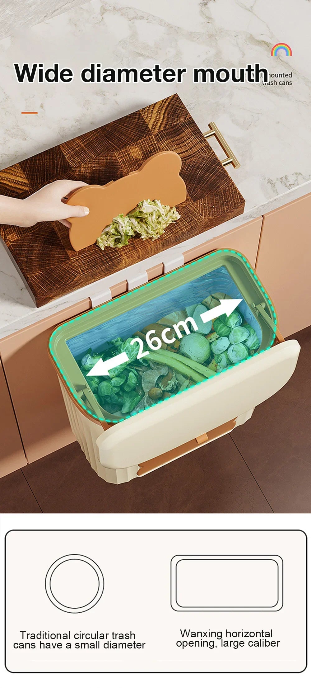 Cubo de basura de cocina 8,5/12L con tapa, montado en pared o encimera