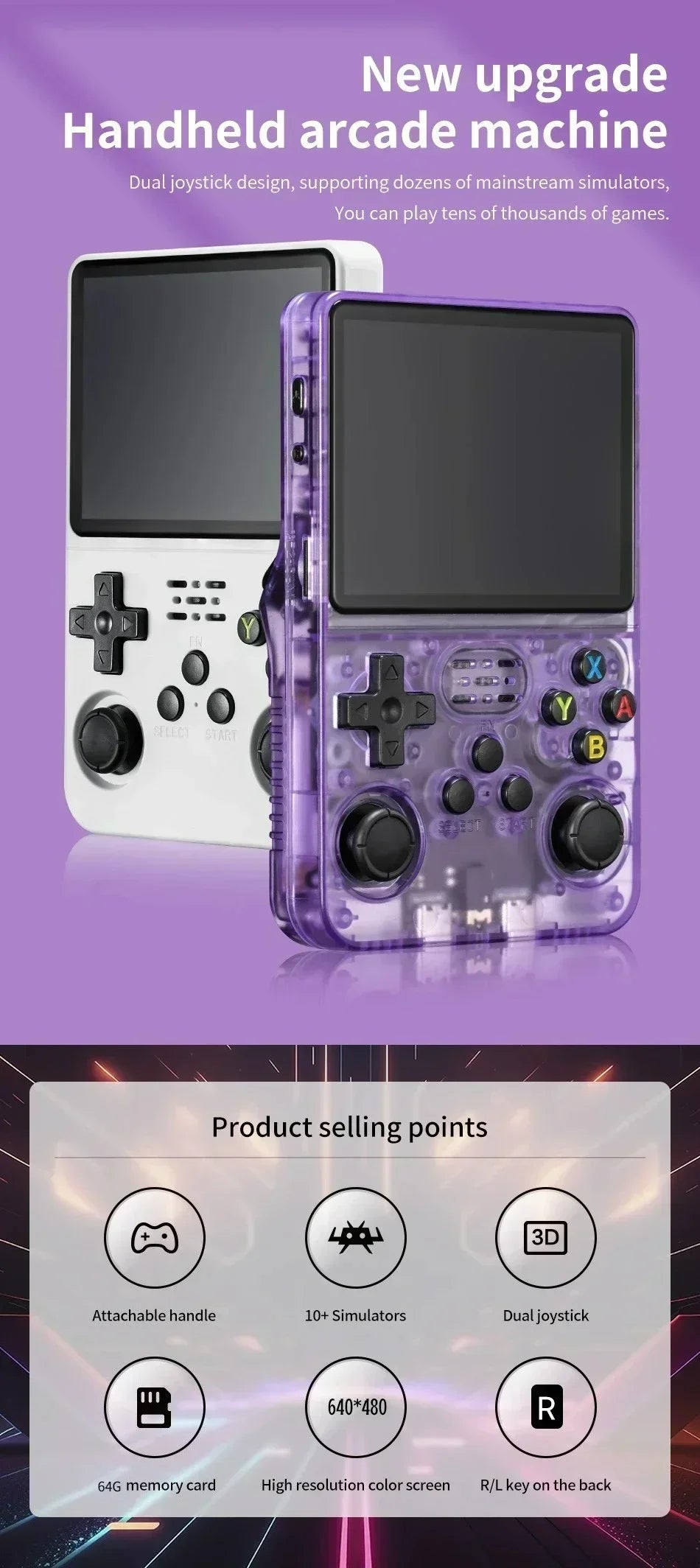 Consola de Juegos Portátil R36S, Pantalla IPS de 3.5 Pulgadas, 64G, Consola de Juegos Retro Clásica, Reproductor de Videojuegos de Bolsillo