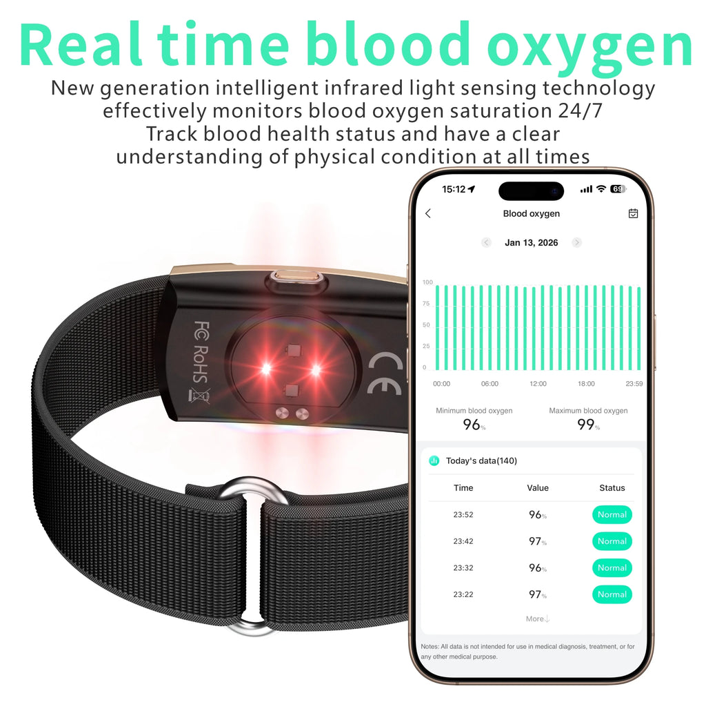 Pulsera Inteligente sin Pantalla, Monitor de Salud y Ejercicio, Monitor de Ritmo Cardíaco 24/7, Monitor de Sueño, Pulsera Deportiva Multifuncional para Android iOS