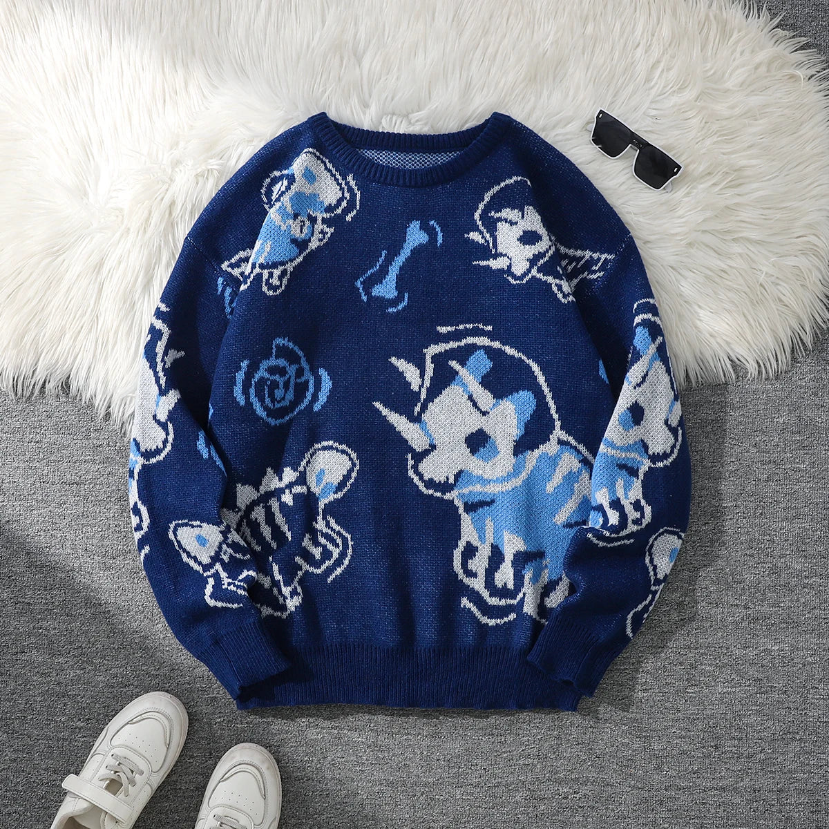 Suéter de Punto Jacquard Dragon Roar, Cuello Redondo para Hombre