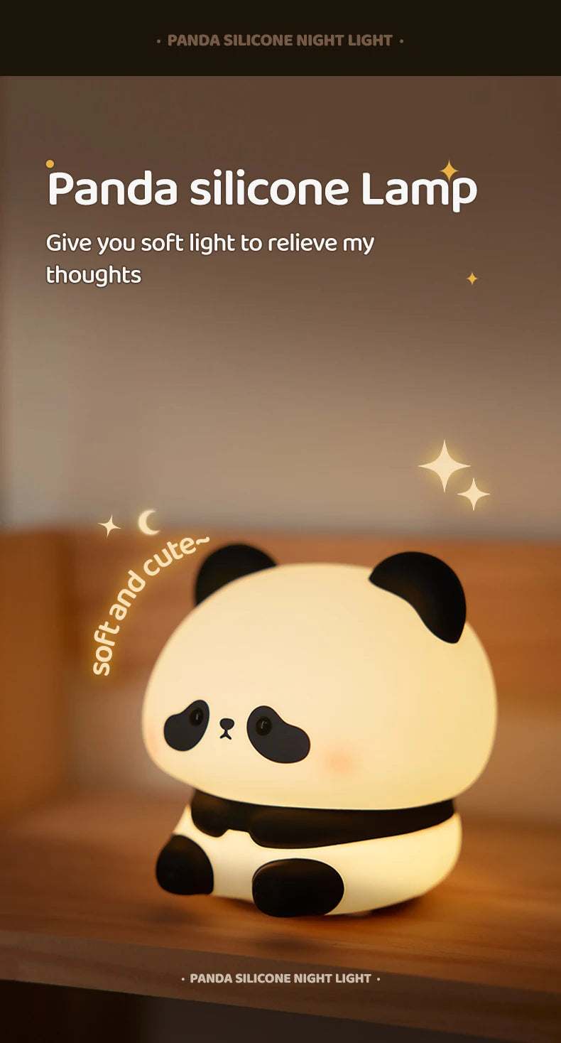 Luz LED nocturna de Panda, bonita luz nocturna de silicona, lámpara de noche táctil recargable por USB, lámpara de sincronización para dormitorio, decoración, regalo para niños