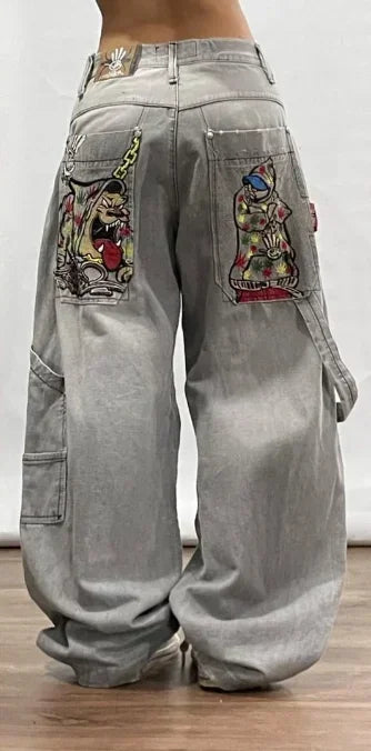 Pantalones Vaqueros Holgados Vintage de Pierna Ancha Y2K para Mujer