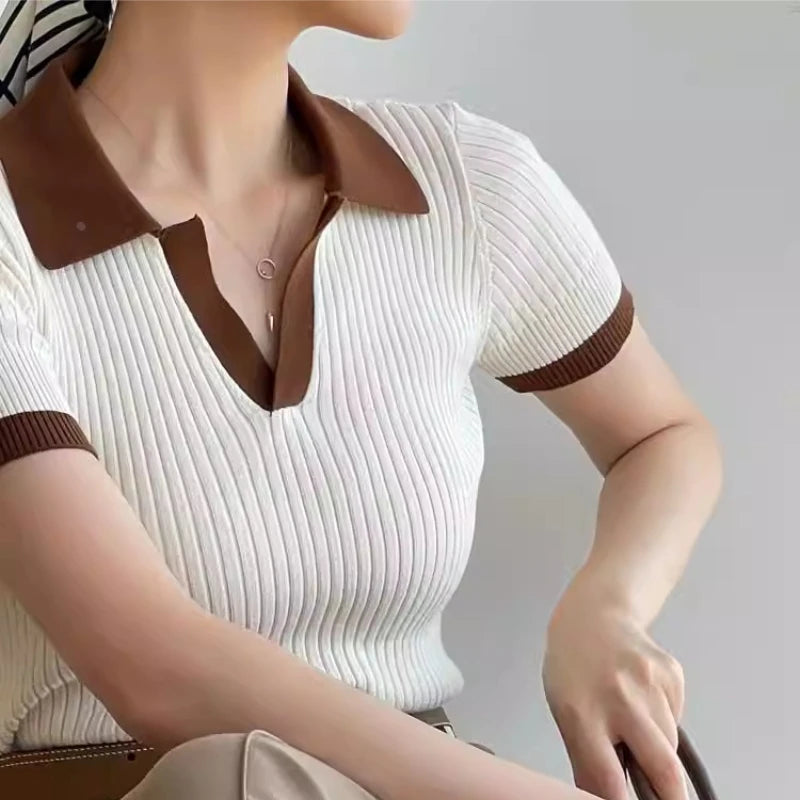 Camiseta Polo de Verano para Mujer Estilo Francés