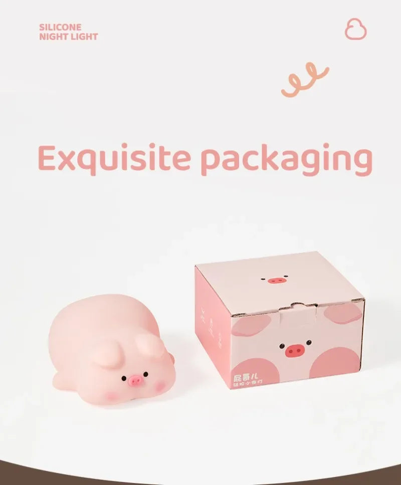 Luz nocturna de cerdito rosa, bonita luz nocturna de silicona, lámpara LED Pat, decoración de habitación, carga USB, lámpara de ambiente interior, regalo para niños