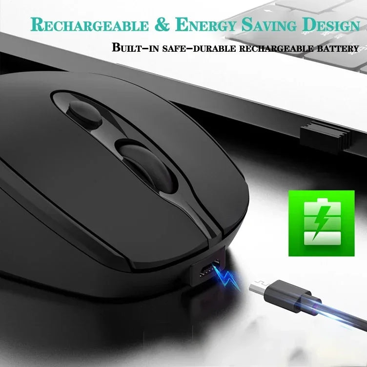 Ratón inalámbrico recargable para ordenador, Mouse inalámbrico Compatible con Bluetooth de 2,4G, USB, silencioso, para PC, portátil, Macbook y tableta