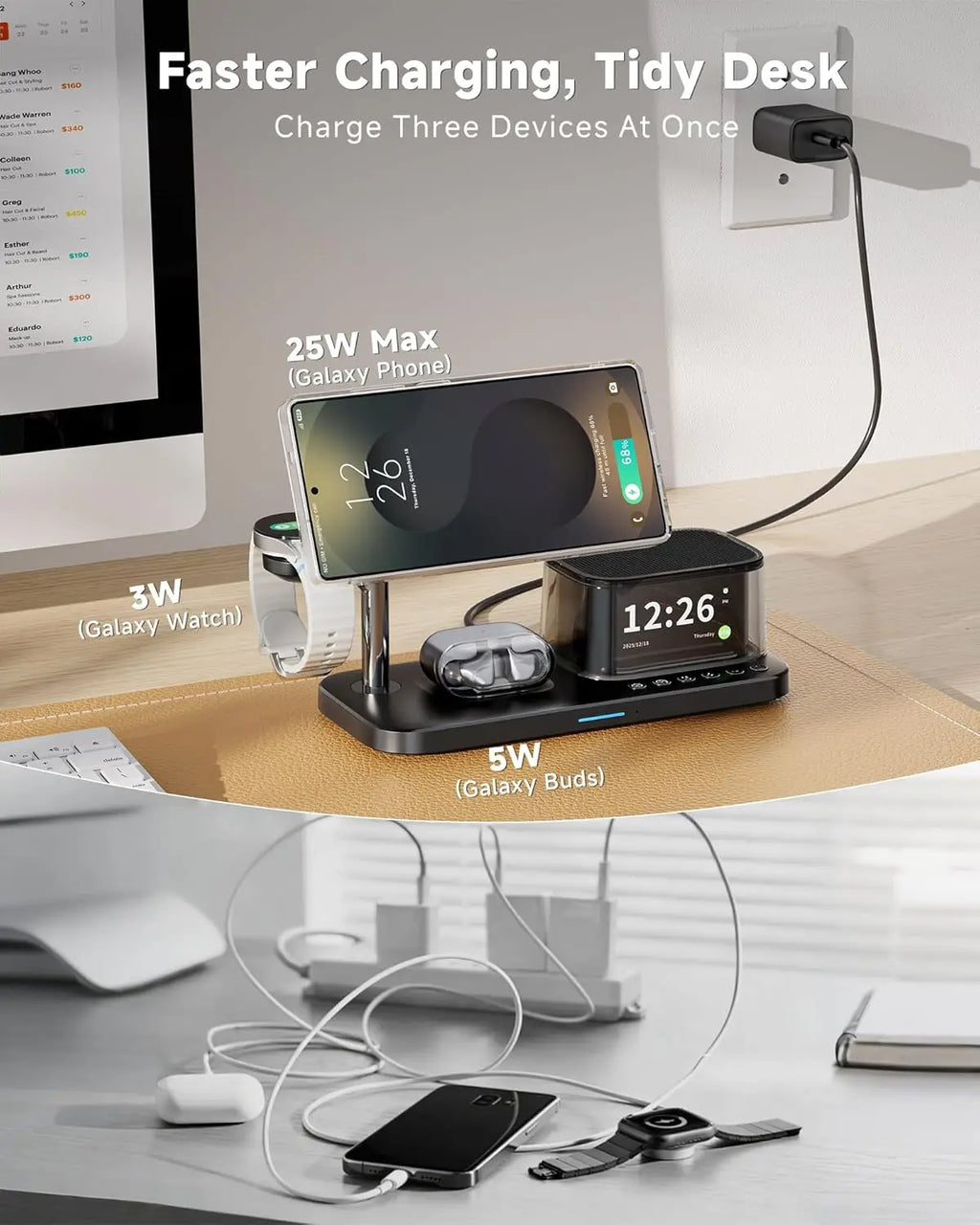 Estación de Carga Inalámbrica Magnética 7 en 1 para iPhone 16~17 Pro Max, Cargador Qi2.2, Altavoz Bluetooth para Apple y Samsung Watch