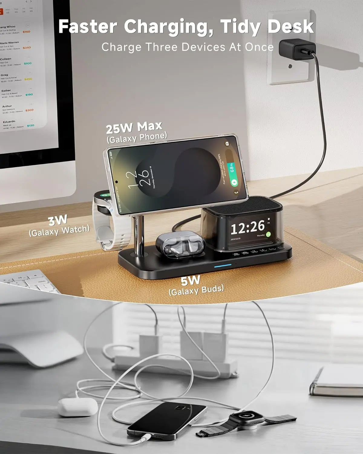 Estación de Carga Inalámbrica Magnética 7 en 1 para iPhone 16~17 Pro Max, Cargador Qi2.2, Altavoz Bluetooth para Apple y Samsung Watch