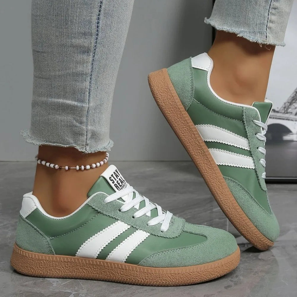 Zapatillas ligeras y cómodas para mujer, zapatos deportivos con cordones a rayas a la moda, zapatillas informales transpirables verdes de talla grande