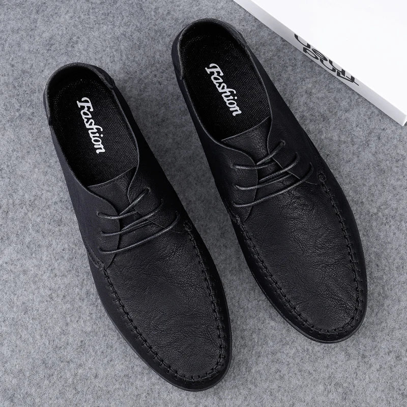 Zapatos de cuero para hombre, suelas blandas, zapatos de cuero informales de talla grande para las cuatro estaciones, zapatos de conducción versátiles para fiesta juvenil a la moda