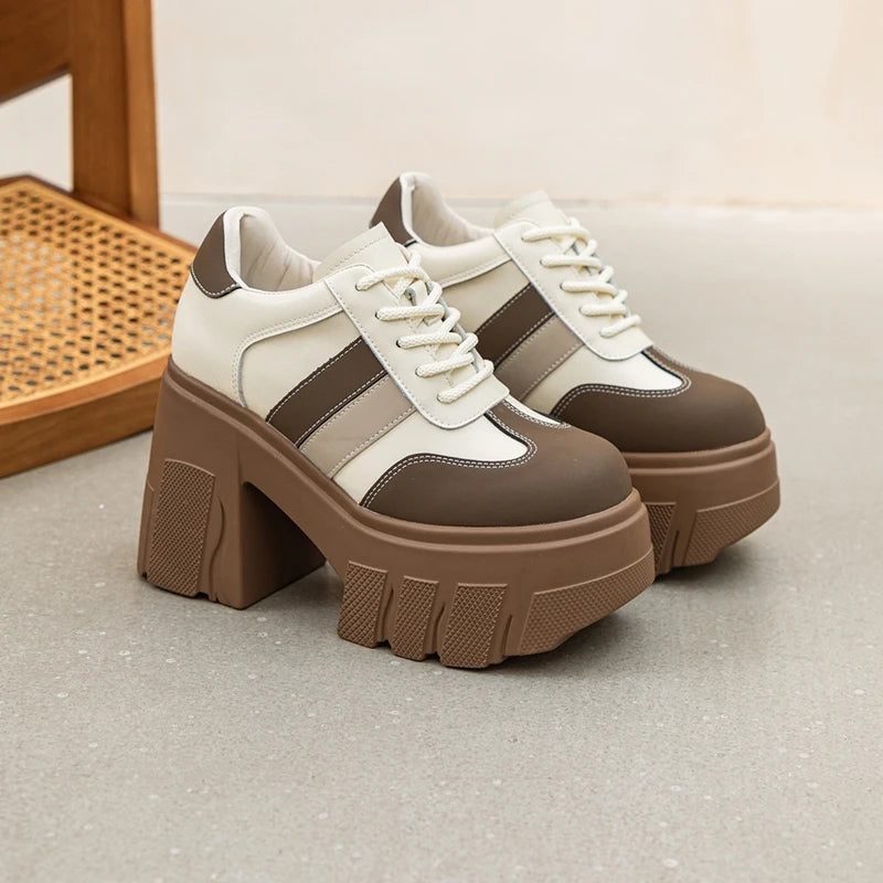 Zapatos de Tacon Alto con Plataforma para Mujer - Cuero con Cordones