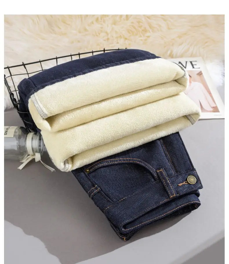 Pantalones Vaqueros Y2K con Forro Polar de Pierna Ancha