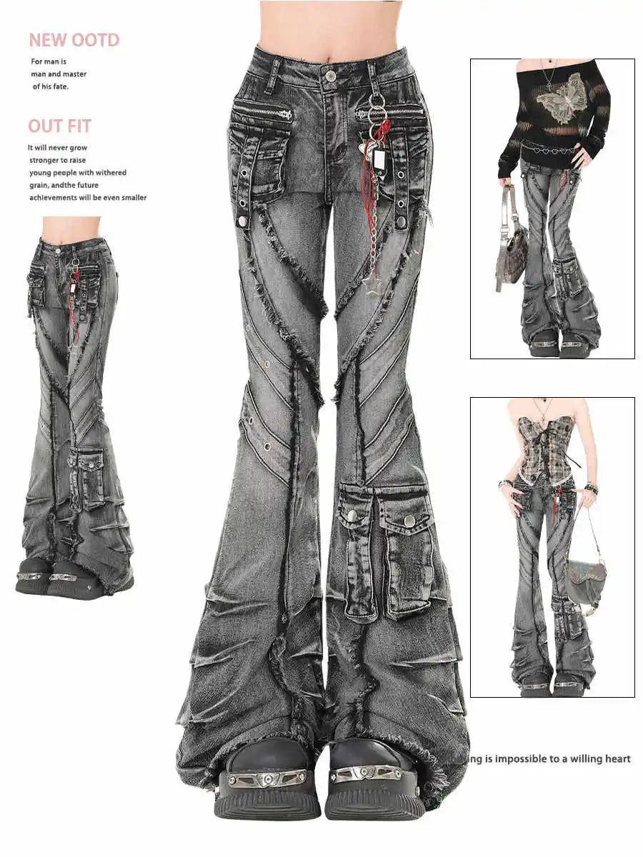 Pantalones Vaqueros Acampanados Y2K para Mujer, Estilo Japonés Dark Academia
