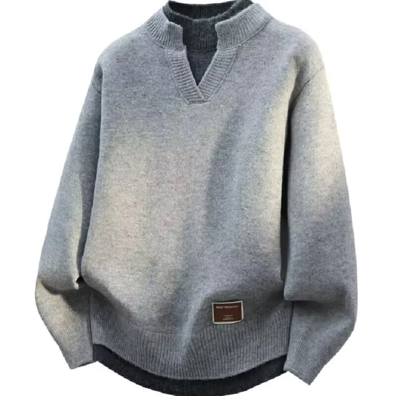 Jersey falso de dos piezas para hombre, cárdigan con cuello redondo, ropa de manga larga, suéter de punto informal juvenil cómodo y térmico