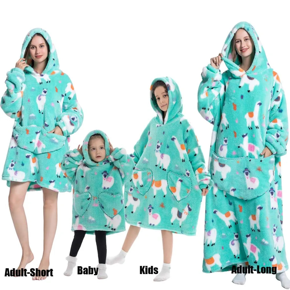 Ropa de invierno para mujer, sudaderas con capucha de lana de felpa para adultos y niños, pijamas para el hogar, sudaderas con capucha muy cálidas, Jersey, Tops de gran tamaño