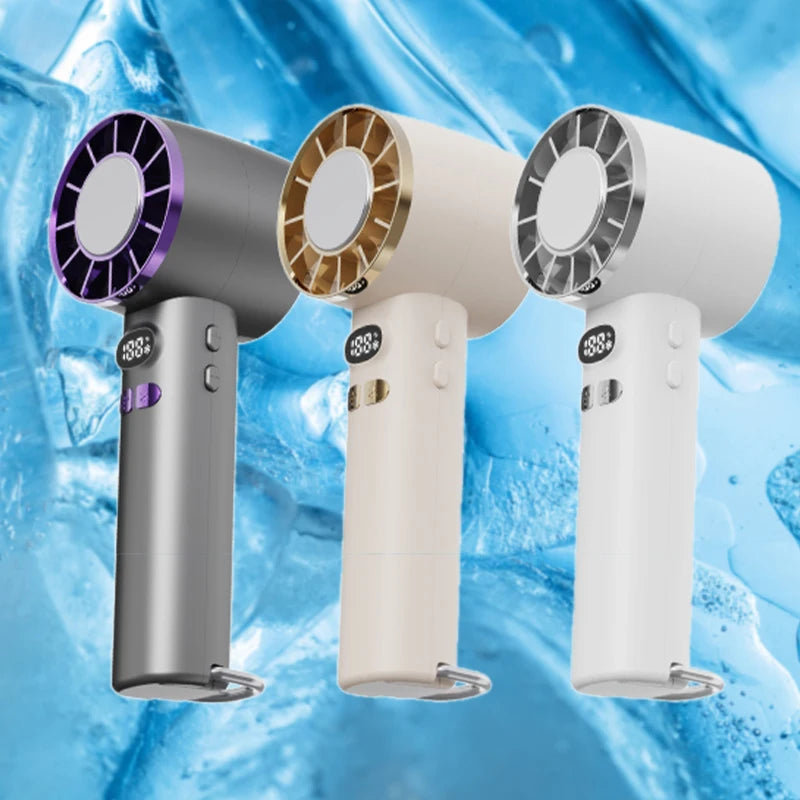 Ventilador de mano de alta velocidad, pantalla digital, compacto y portátil, fresco y refrescante, con ajuste de engranajes infinitos en verano