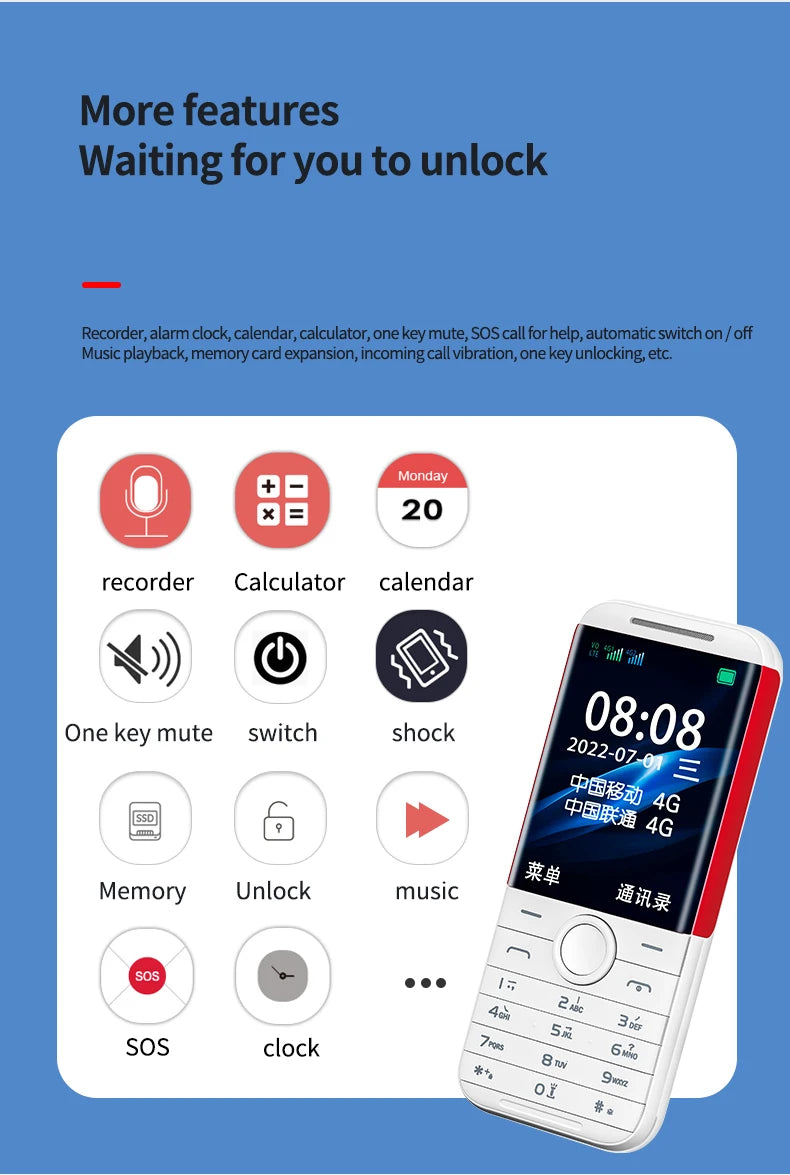 Nuevo Teléfono Celular HOSWN H29 4G con Pantalla de 2.8 Pulgadas, LTE, Doble SIM, 6800mAh, Altavoz Potente y Linterna