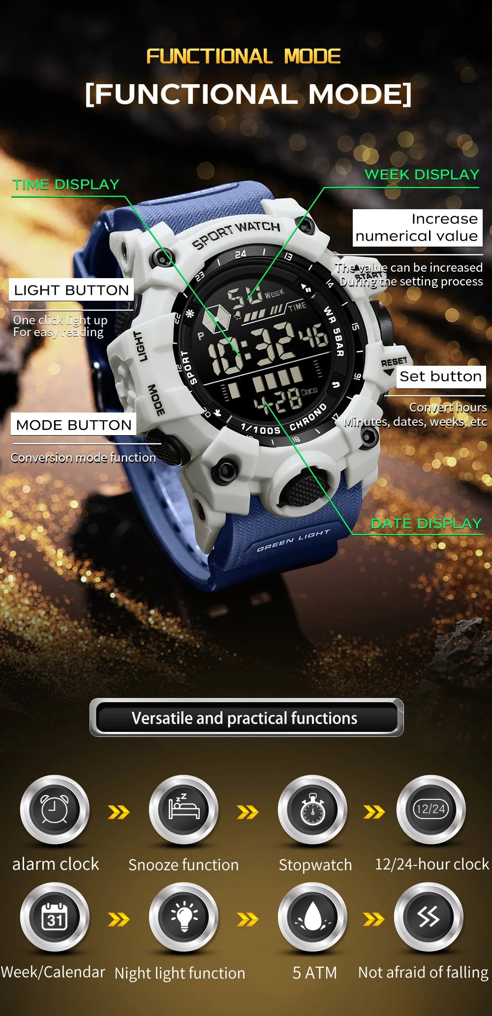 Reloj Digital LED Deportivo SANDA para Hombre, Estilo Militar, Resistente al Agua