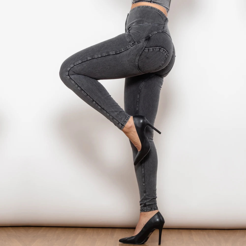 Jeggings con Botones para Mujer, Realce de Glúteos, Cintura Alta