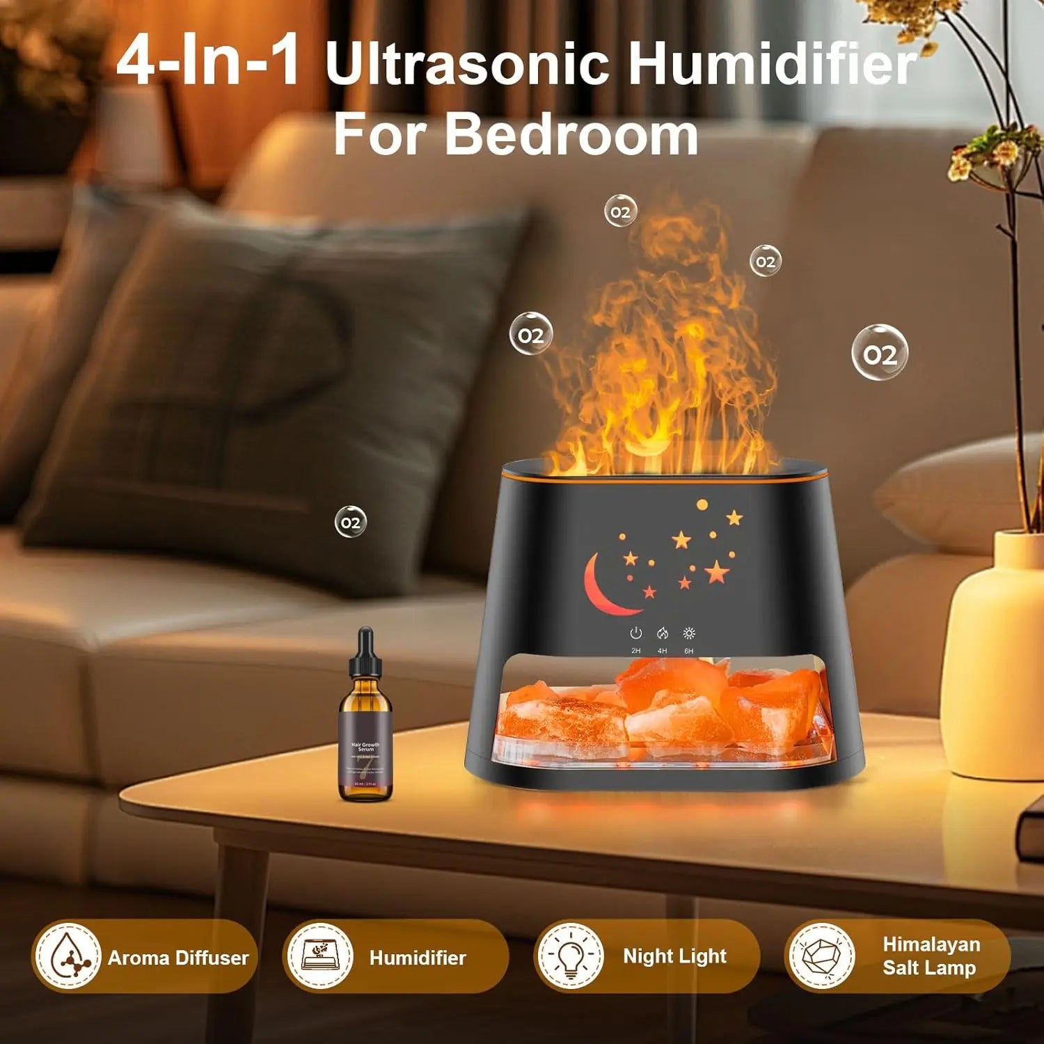 Difusor Ultrasónico de Aceites Esenciales con Sal del Himalaya 8 Colores