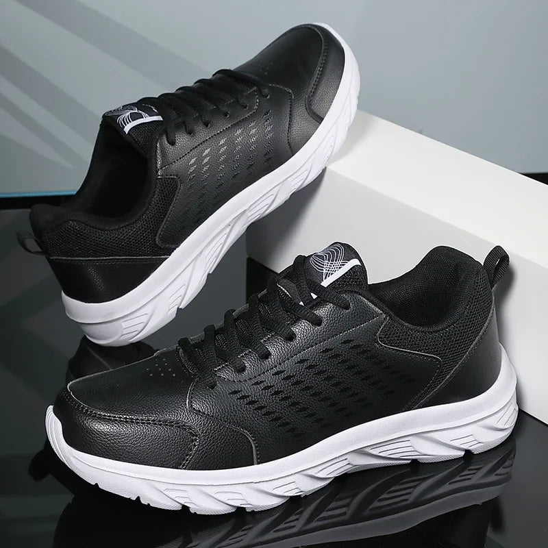 YRZL zapatos deportivos de cuero Artificial negro para hombres, zapatos casuales de alta calidad, impermeables, antideslizantes, cómodos para exteriores
