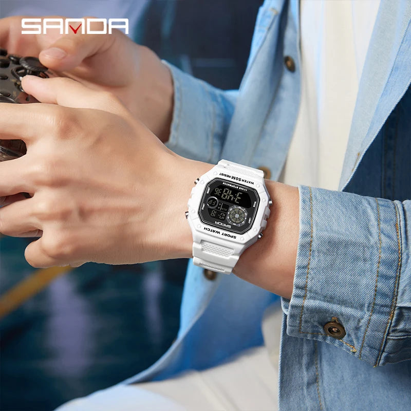 Reloj Digital SANDA 2202 para Hombre, LED Deportivo Impermeable 5 Bar