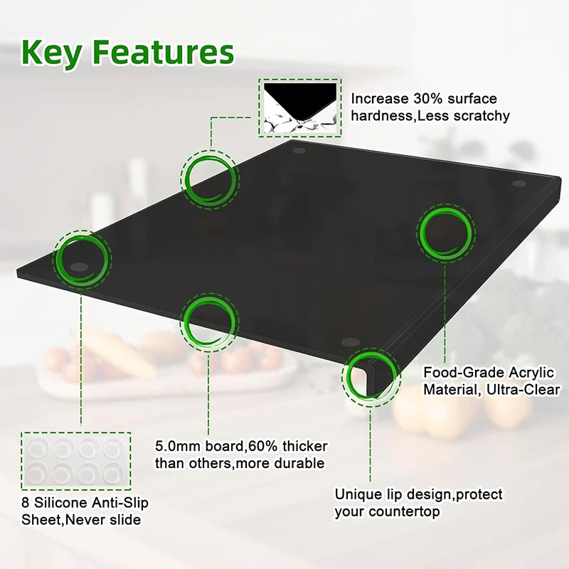 Tabla de cortar acrílica LMETJMA con labio, tabla de cortar antideslizante para Protector de encimera, tabla de cortar de cocina duradera JT324