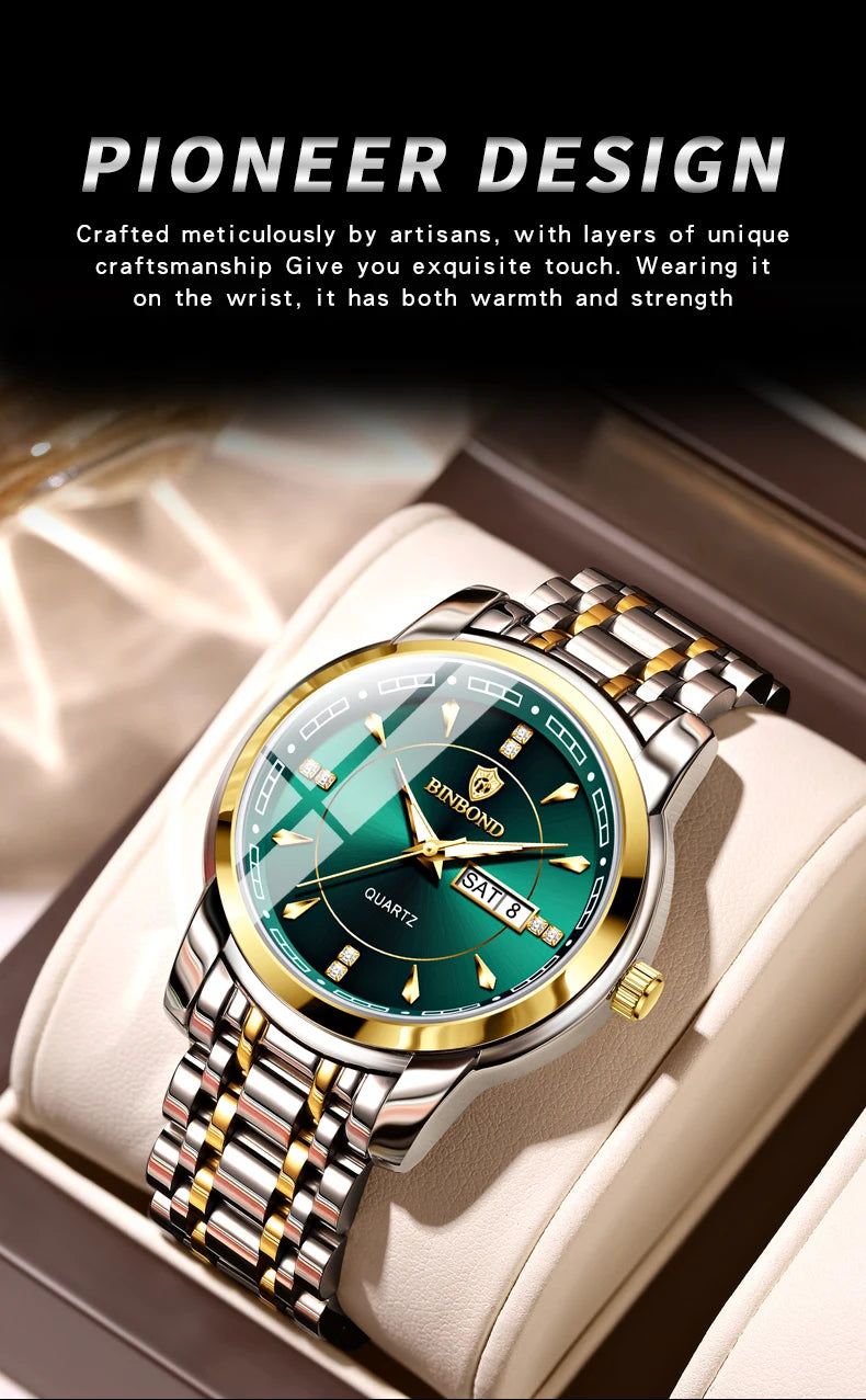 Reloj de Cuarzo BINBOND para Hombre de Negocios, Luminoso, Resistente al Agua