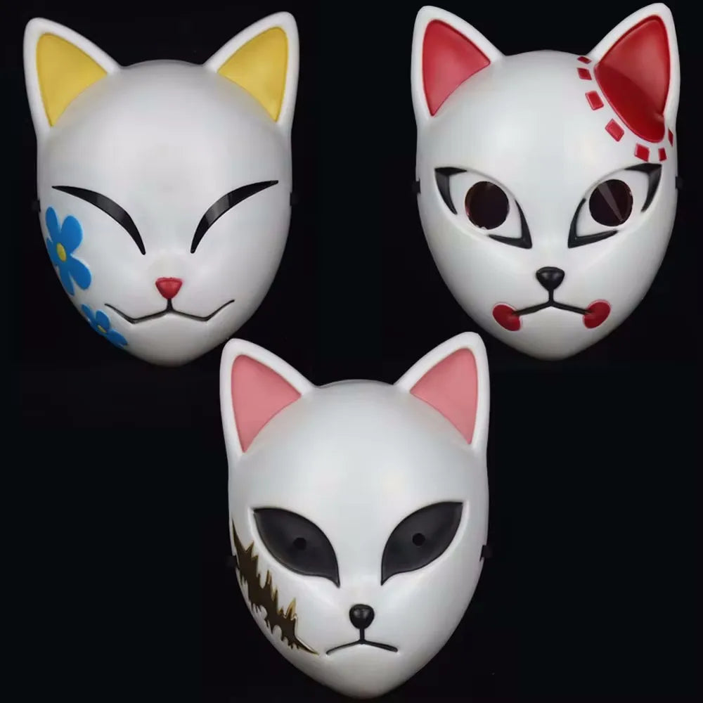 1 máscara facial Led brillante Demon Slayer, accesorio de Cosplay de Anime, cara de gato, zorro, Halloween, luz fría, máscara intermitente, disfraz de fiesta