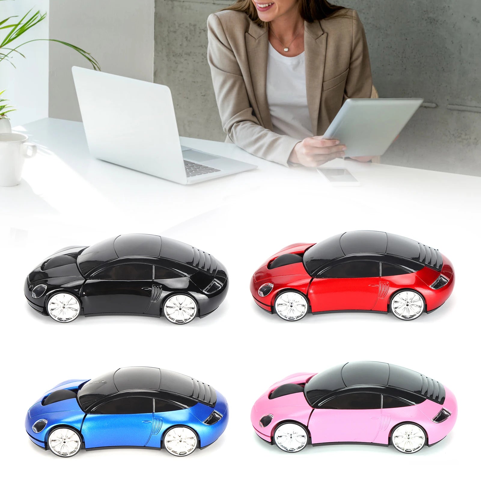 Ratón inalámbrico inteligente en forma de coche, portátil, 2,4G, inalámbrico, con receptor USB, para oficina, ordenador portátil, tableta