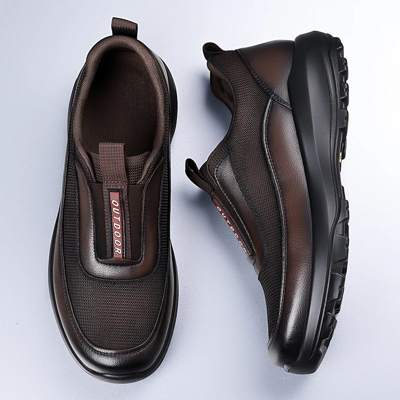 Mocasines casuales de cuero para hombre con suela gruesa antideslizante