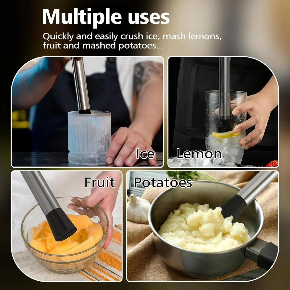 Muddler de Acero Inoxidable de 21/30CM, Herramienta de Barman, Triturador de Limones y Hielo para Mojitos, Bebidas de Frutas, Uso en el Hogar, Cocina y Bar