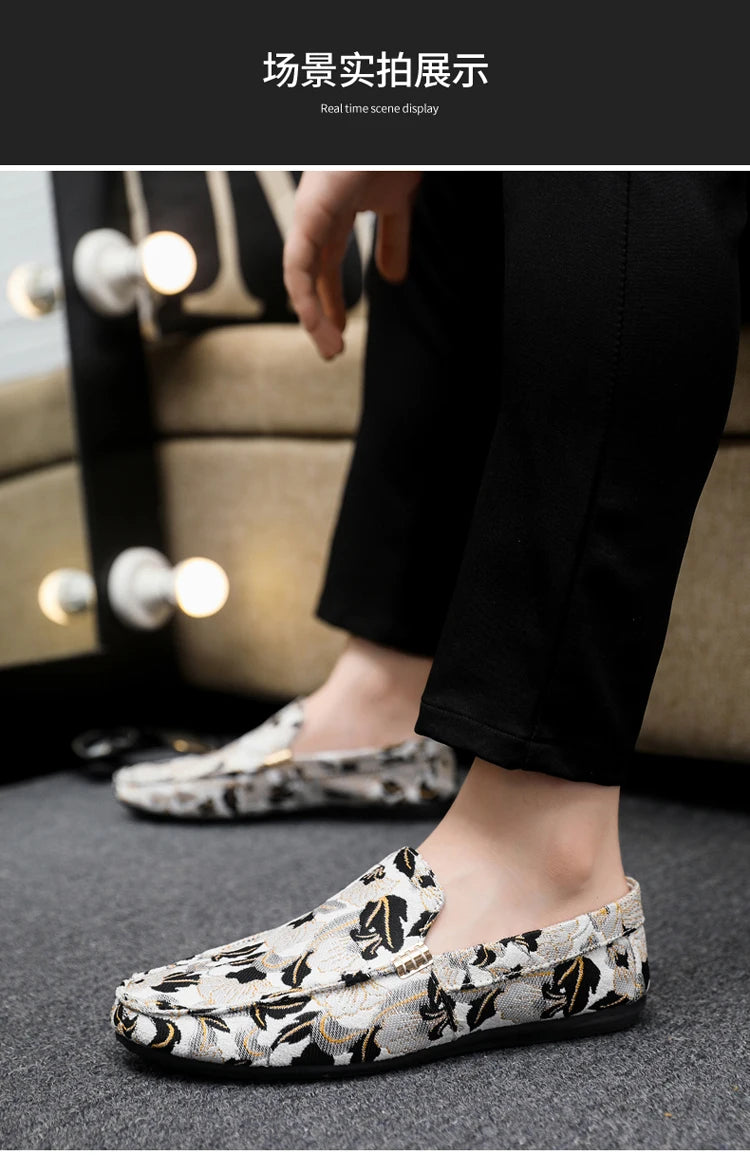 Zapatos Casuales Florales para Hombre | Estilo Mocasín Azul y Blanco