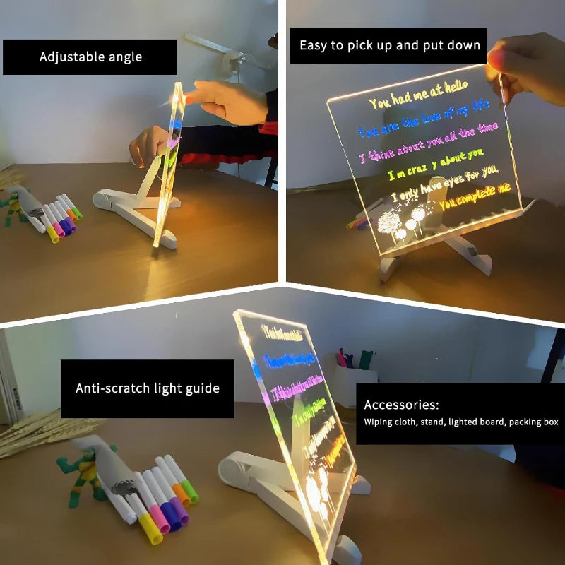 Tablero de Dibujo LED 7 Colores USB con Marcadores para Niños