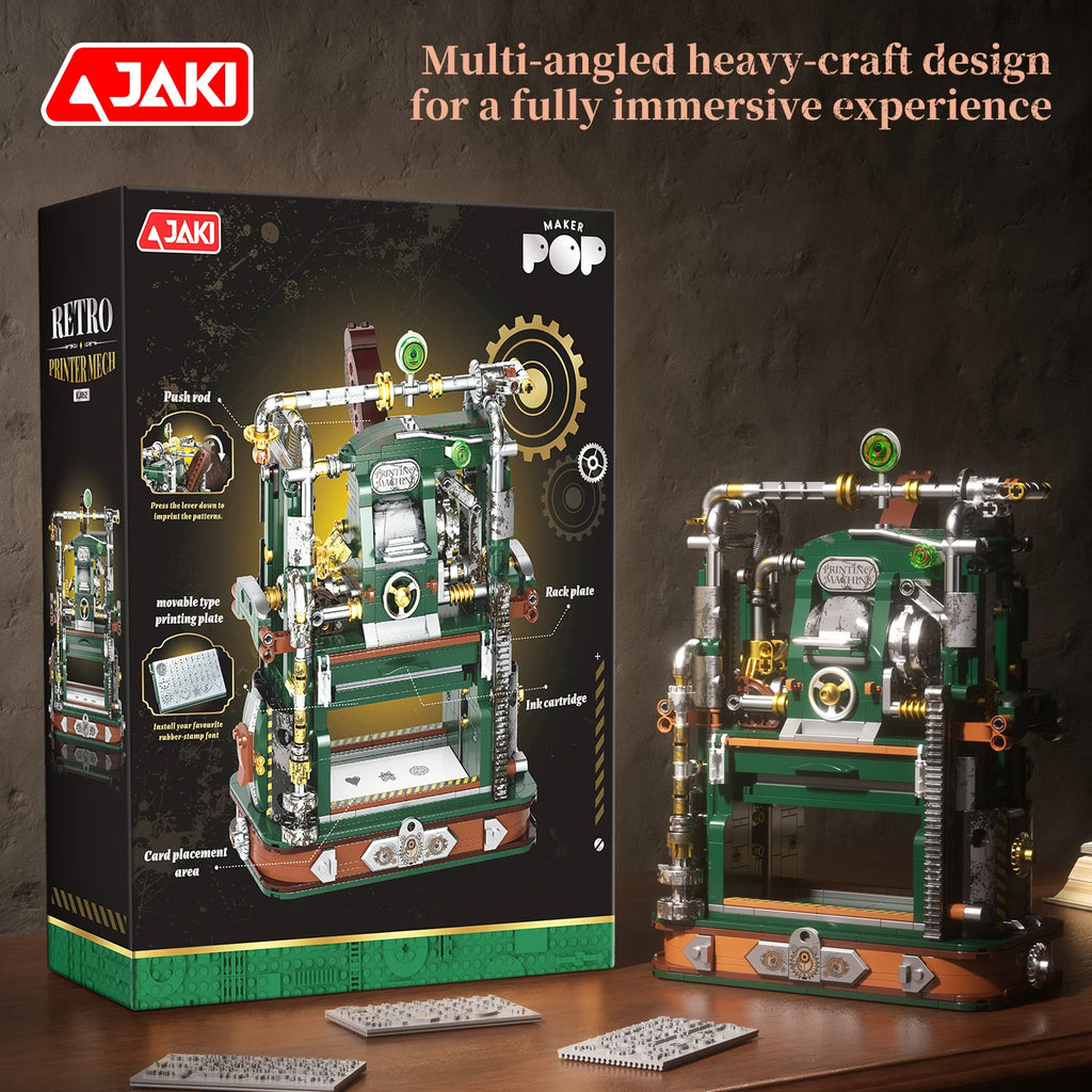 Juego de Bloques de Construcción JAKI Retro con Diseño de Prensa de Impresión, Simulación de Prensa de Impresión, Decoración para el Hogar, Juguete de Ensamblaje DIY, Regalo de Cumpleaños