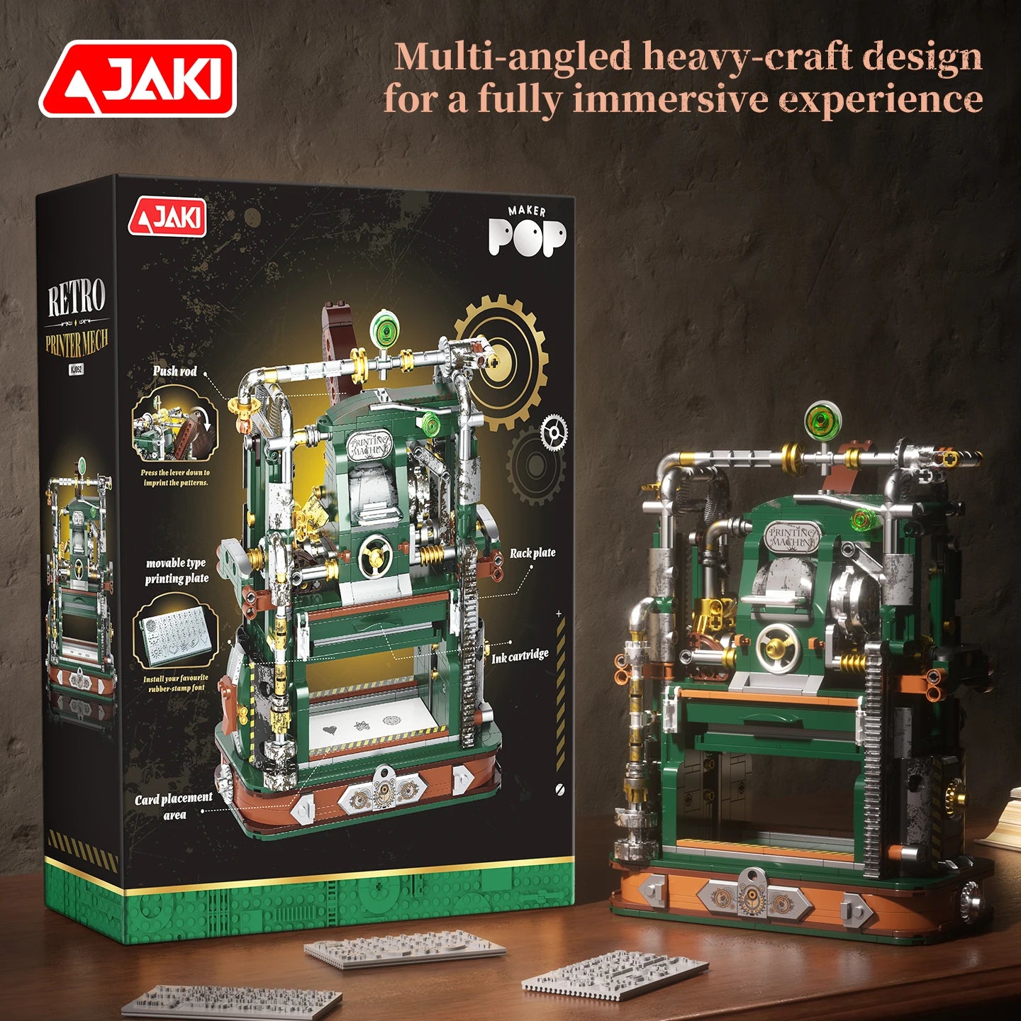 Juego de Bloques de Construcción JAKI Retro con Diseño de Prensa de Impresión, Simulación de Prensa de Impresión, Decoración para el Hogar, Juguete de Ensamblaje DIY, Regalo de Cumpleaños
