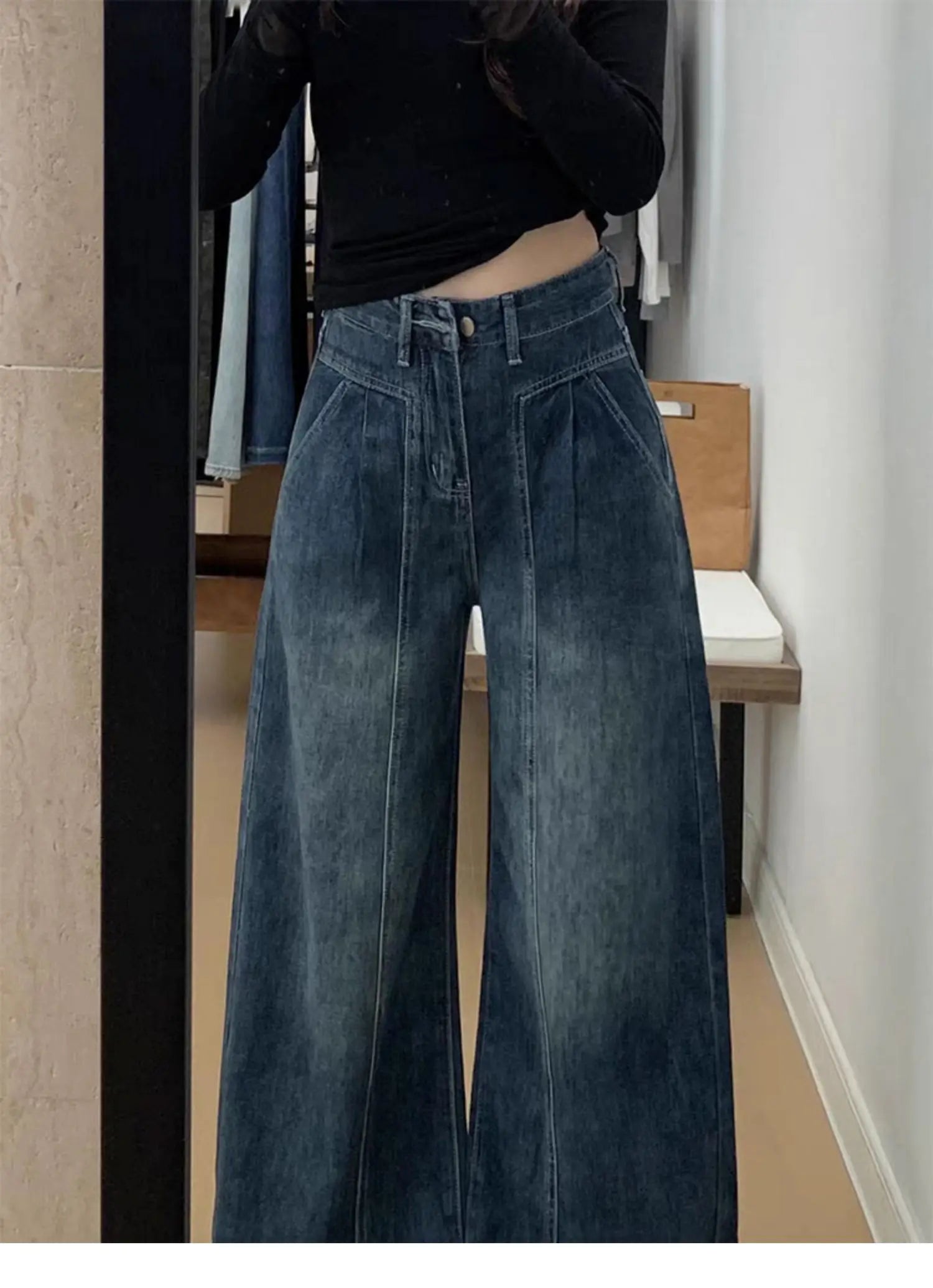 Pantalones Vaqueros de Pierna Ancha y Cintura Alta para Mujer