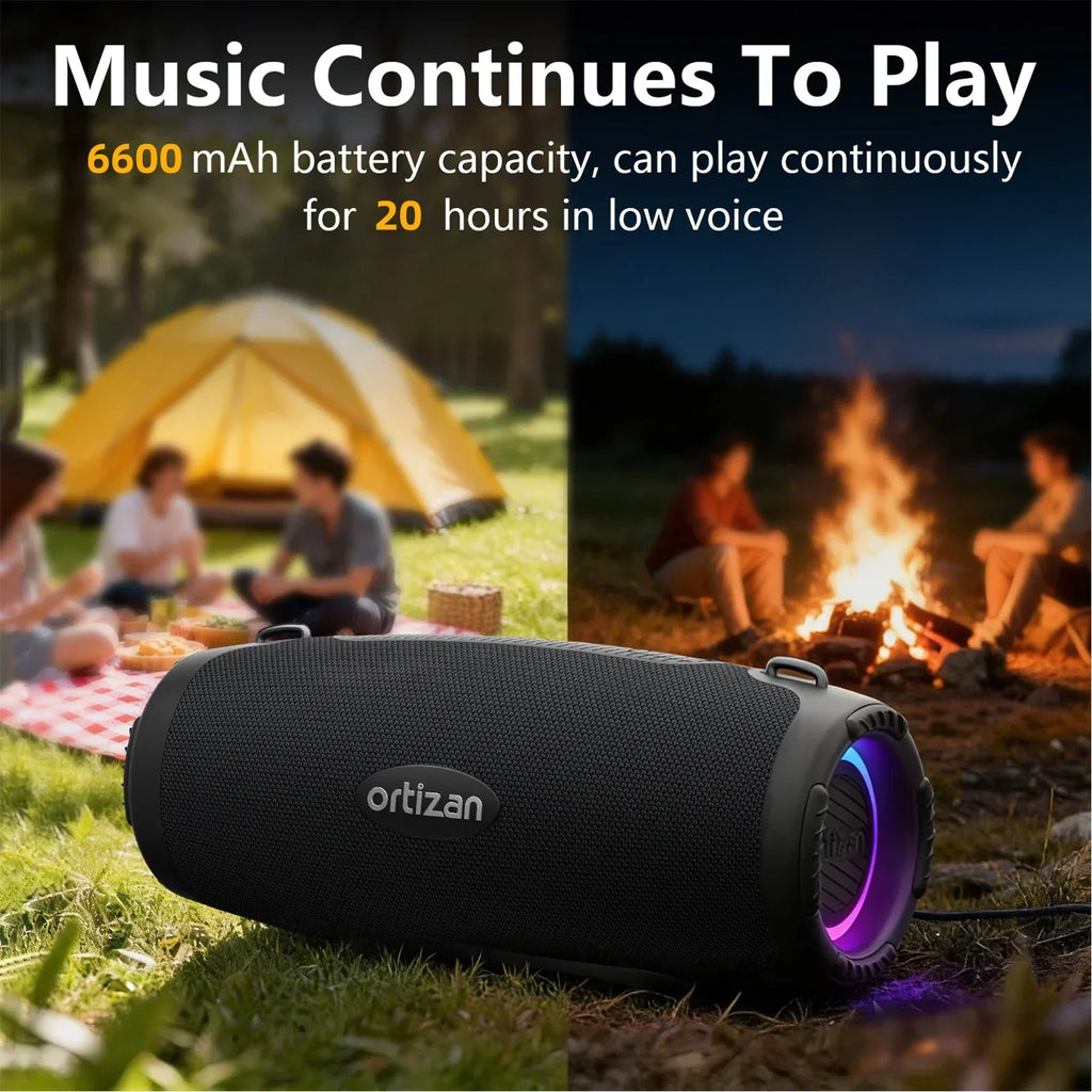Altavoz Bluetooth Ortizan, Altavoz Portátil con Sonido Estéreo de 60W, Bluetooth 6.0, 20H de Reproducción, Auracast Snyc, Reproducción AUX/USB-Disk