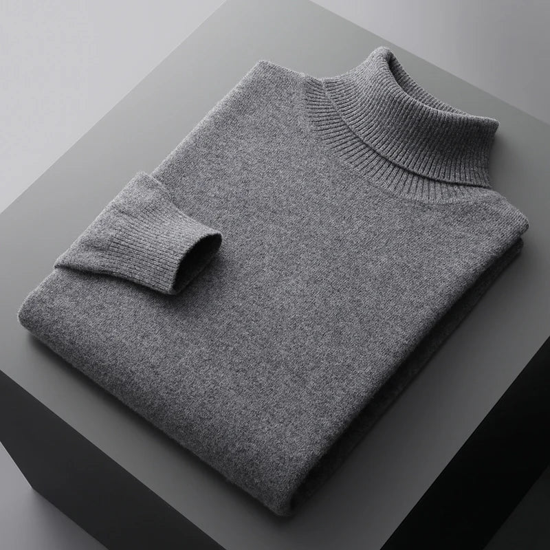 Suéter de Lana Merino para Hombre – Cuello Tortuga, Tejido Grueso