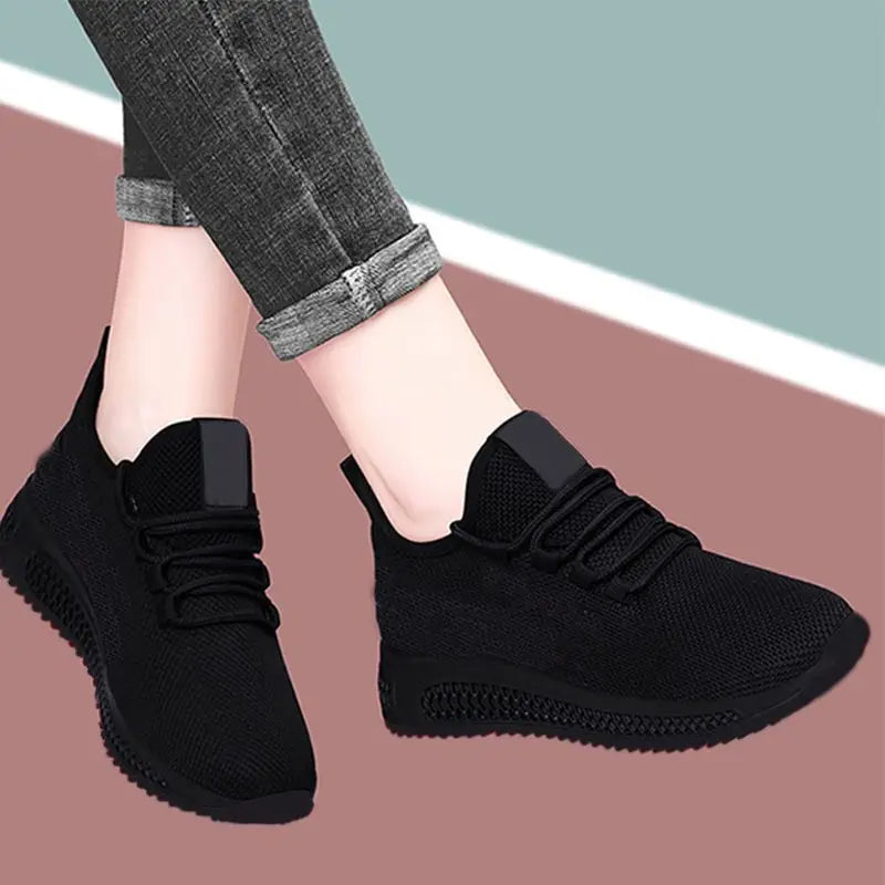 Zapatos informales con plataforma antideslizante transpirable para mujer, zapatillas coreanas para correr, zapatillas negras, otoño 2024