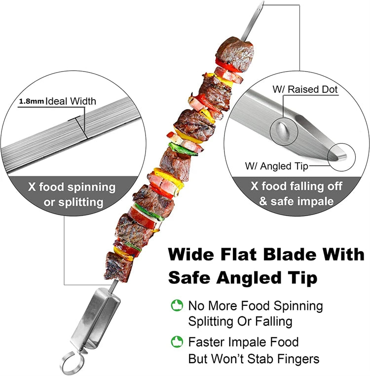 LMETJMA-brochetas Kabob de 17 pulgadas para asar, brochetas planas de acero inoxidable para barbacoa con mango deslizante de Metal de liberación rápida JT45