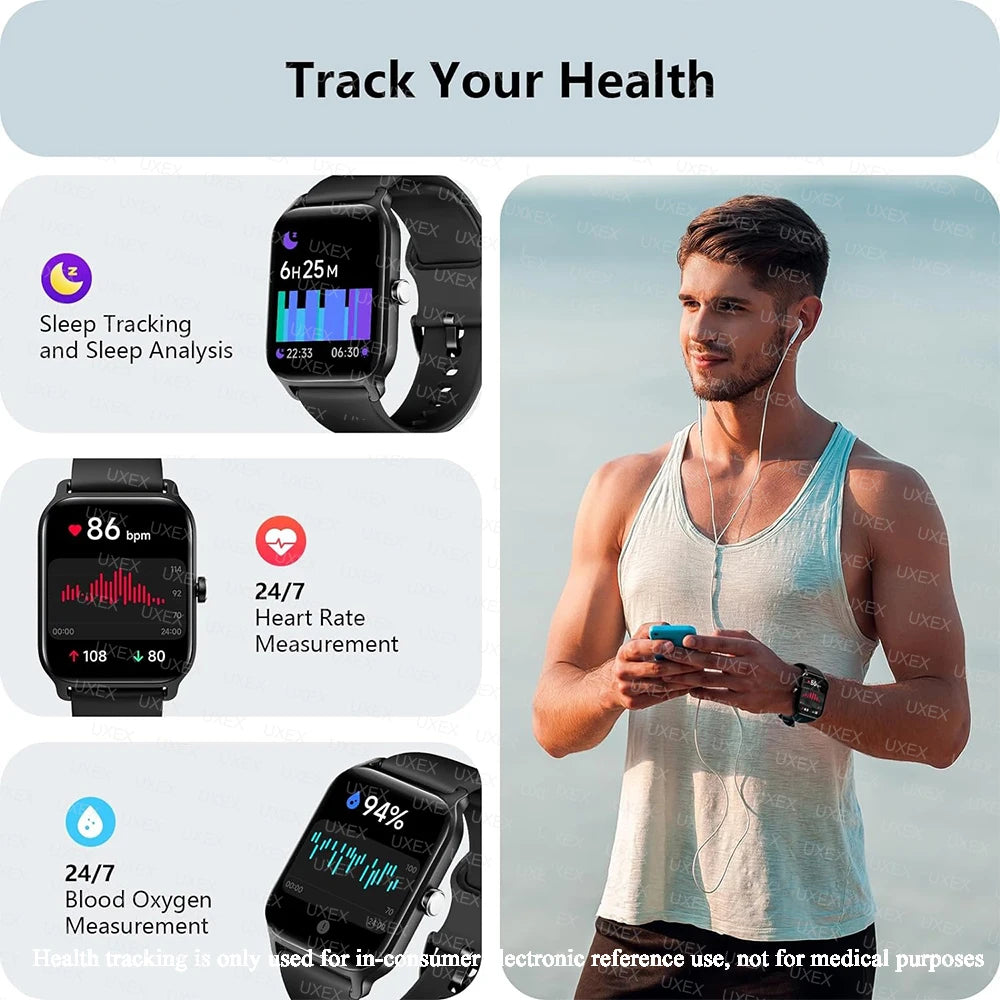 Reloj inteligente Plus para hombres y mujeres, reloj deportivo con pantalla completamente táctil, llamada Bluetooth, teléfono Android, reloj inteligente multidial Digital