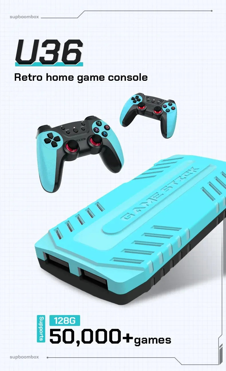 U36 - Mando de Videojuegos Retro Inalámbrico, Consola de Videojuegos para el Hogar, Entretenimiento en el Hogar, Más de 50000 Juegos, 128 GB, Regalos para Niños
