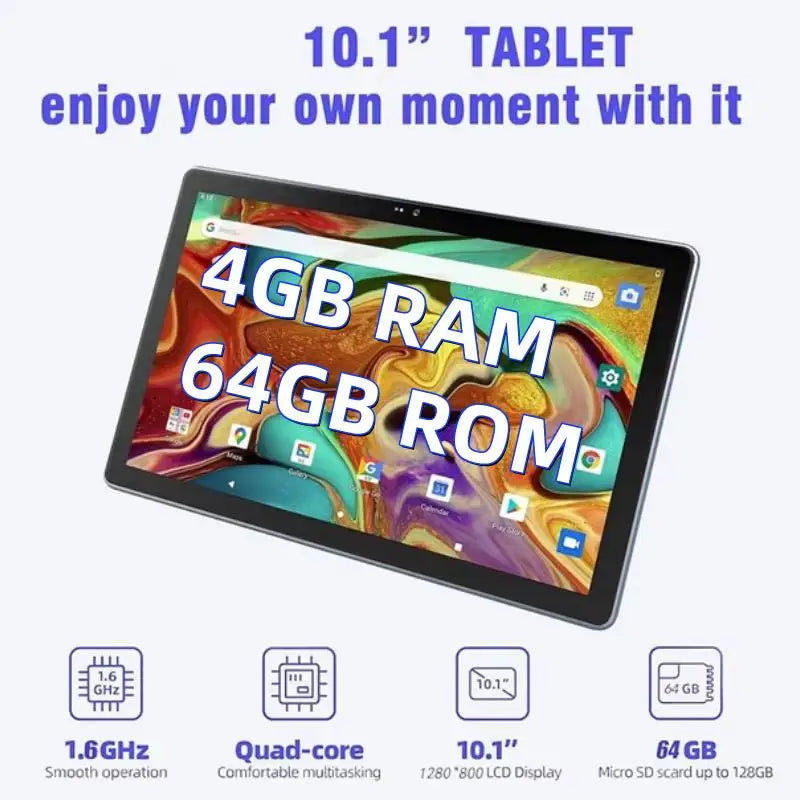 Tablet MX2 de 10.1 Pulgadas con Android 11, Procesador Allwinner A133 de 64 bits y Cuatro Núcleos a 1.6GHz, 4GB de RAM, 64GB de ROM, Cámara de 5MP+8MP, Batería de 5000mAh y Tipo-C